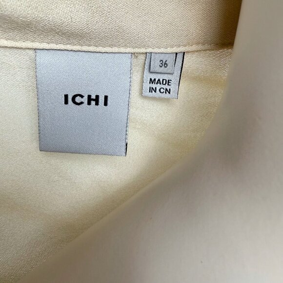 ICHI Butter Yellow Shirt Long Sleeves Belted French Tunic Summer Dress sz 36 - Picture 5 of 6